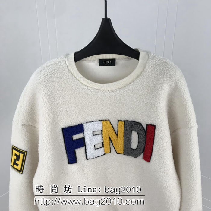 FENDI芬迪 18ss秋冬新款 羊羔毛套頭 彩色Fendi字母 白色衛衣 男女同款 ydi1850